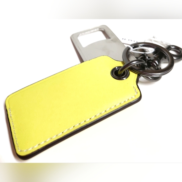 Coach Bottle Opener Keychain Bag Charm Bright Yellow Leather Gunmetal CL419 NWT - Picture 6 of 13